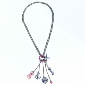 Cookie Lee Breast Cancer Charm Necklace Genuine Crystals